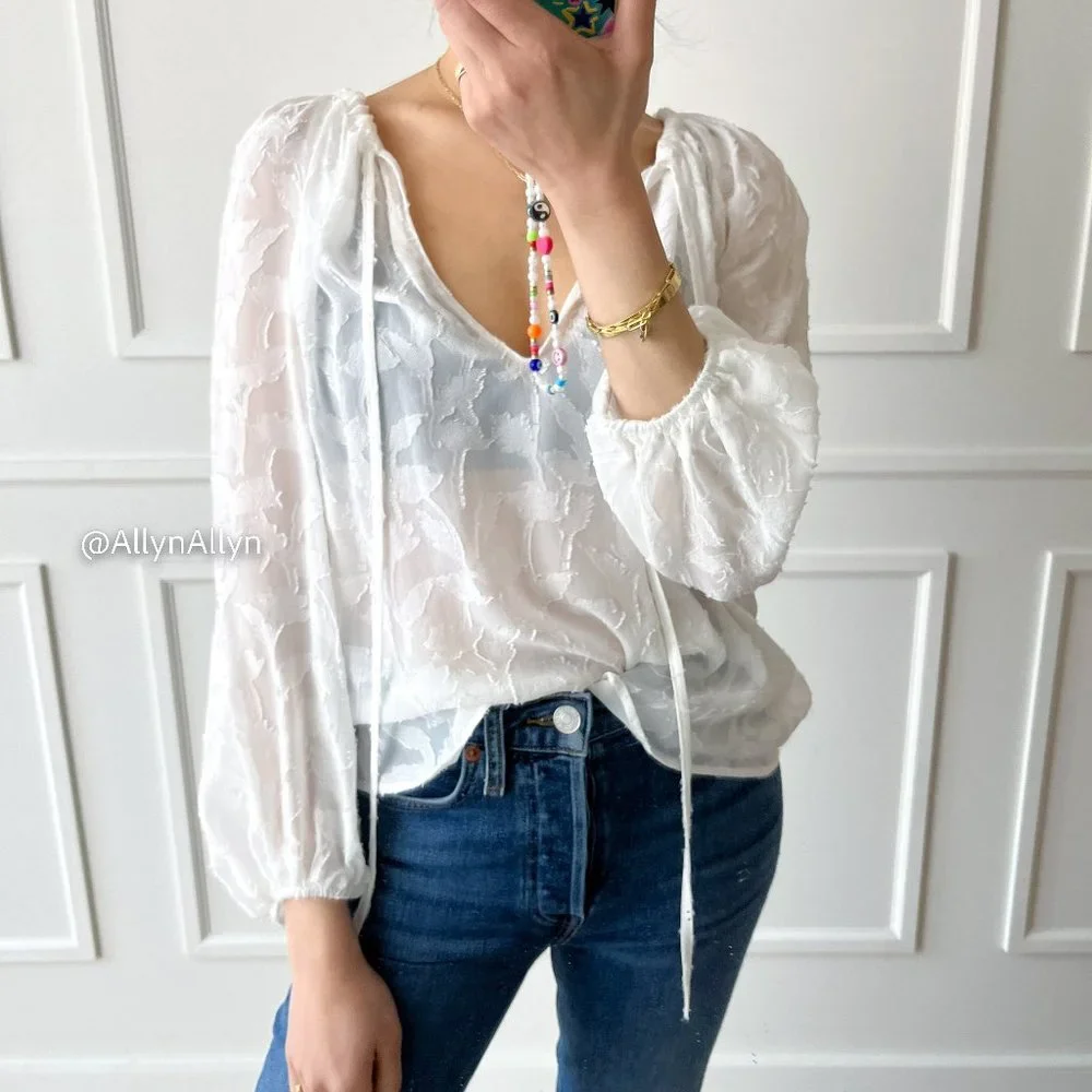 Sheer Blouse with Floral Applique - Picture 1 of 16